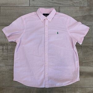 Ralph Lauren Men’s XXL Pink White Stripe Short Sleeve Button Down Shirt